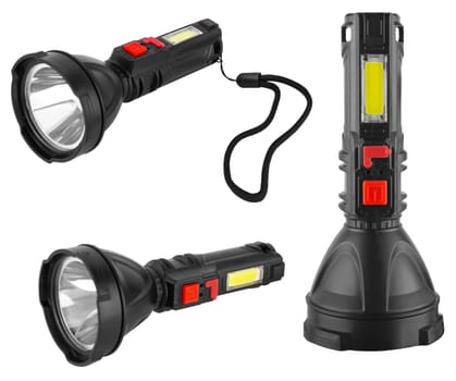 battery-powered flashlight, hand-held, on a white background in insulation