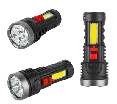 battery-powered flashlight, hand-held, on a white background in insulation