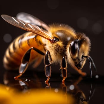 apiculture sweet bee medicine background phone buzz working pollen insect gold generative honey yellow mobile macro nature wildlife ai flying honeyed closeup. Generative AI.