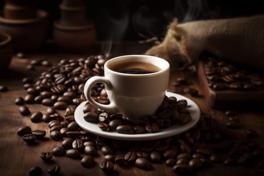 brown hot taste old latte drink natural food aroma texture smoke morning breakfast bean mug drink cafe foam cup closeup espresso. Generative AI.