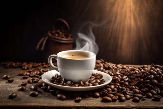 breakfast cup space brown bean aroma beverage cafe white mug dark style morning grain roast texture copyspace drink caffeine espresso. Generative AI.