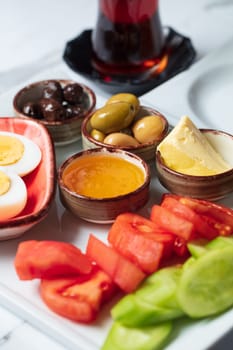 Traditional delicious Turkish breakfast, food concept photo. High quality photo