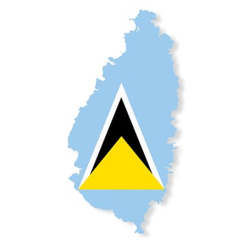 A St Lucia flag map on white background with clipping path 3d illustration