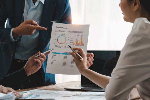 Fund managers team consultation and discuss about analysis Investment stock market. analysis, research finance.