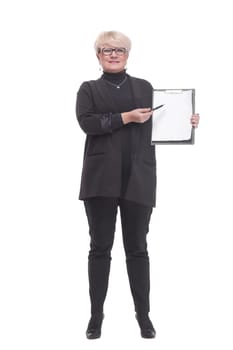 in full growth. Executive business woman with clipboard. isolated on a white background.