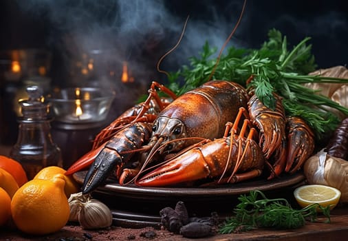 Boiled crayfish with spices. Generative AI. High quality illustration