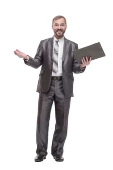 full-length. business man with clipboard. isolated on a white background.