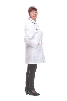 Profile view of woman doctor thinking and looking away