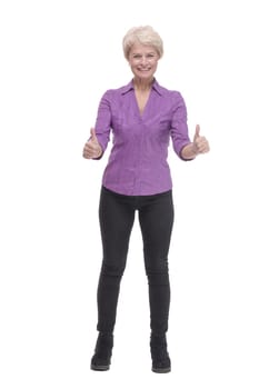 in full growth. attractive mature woman in casual clothing. isolated on a white background.