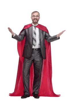 full-length. businessman in a superhero Cape. isolated on a white background.