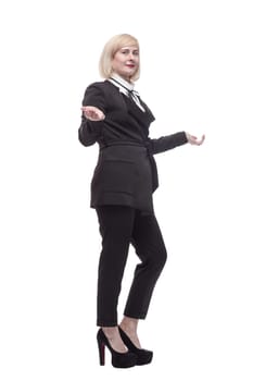 in full growth. confident business woman. isolated on a white background.