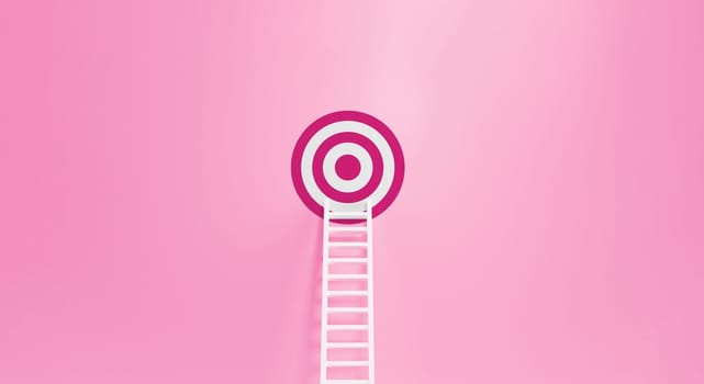 Step ladder achievement on a pink wall, Up and down the stairs businesswoman. Growth, future, development concept. 3D Rendering