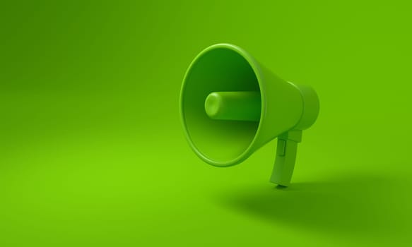 Megaphone on green background, Sustainability concept. 3D illustration.