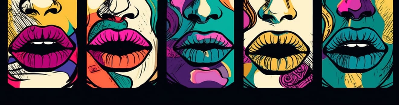 mouth woman isolated lipstick lips love female poster abstract design modern teeth sticker grunge passion print art illustration kiss face cartoon. Generative AI.