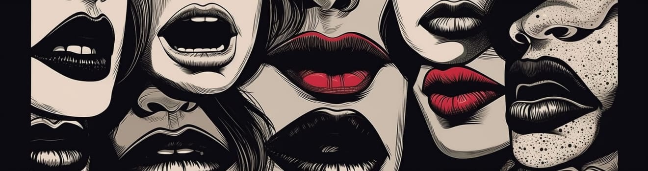 illustration woman art graphic modern glossy lipstick collage kiss white mouth sexy lips design poster element face sticker female abstract crazy. Generative AI.