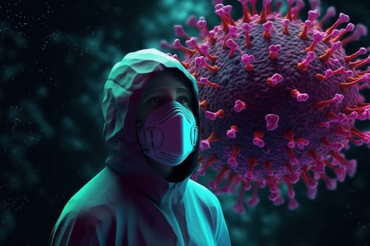 Virus, non-cellular infectious agent, bacteria resposible influenza dangerous flu strain pandemic. Microscope. corona virus disease Viruses in infected organism , viral disease epidemic.