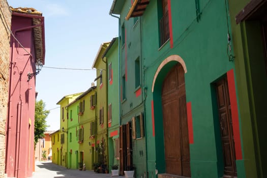 Photographic documentation of the colored houses in Ghizzano Pisa Italy 