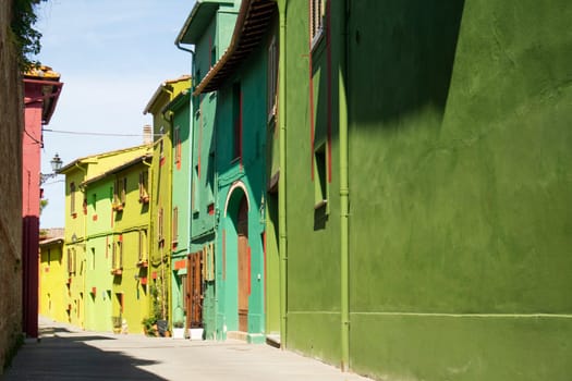 Photographic documentation of the colored houses in Ghizzano Pisa Italy 