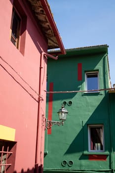 Photographic documentation of the colored houses in Ghizzano Pisa Italy 