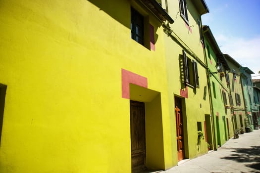 Photographic documentation of the colored houses in Ghizzano Pisa Italy 