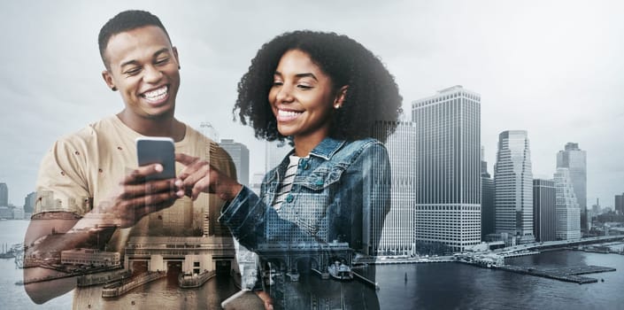 They like each other back. Studio shot of a young man and woman using a mobile phone together against a gray background