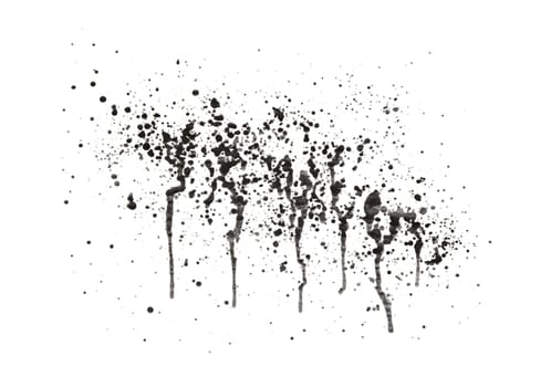 Splatter of black paint with streaks isolated on a white background. Stock photo.