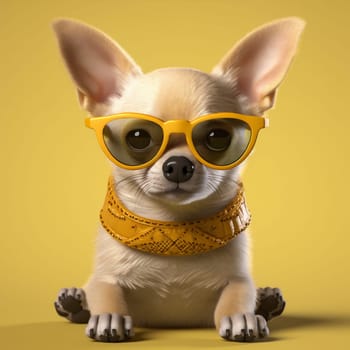 dog animal cool funny purebred portrait student glasses canine concept yellow puppy fashion cute friend humor chihuahua background white pet breed. Generative AI.