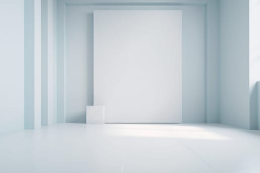 light floor podium studio render grey background wall minimal interior indoor white gradient design presentation stage abstract room clean illustration modern mockup. Generative AI.