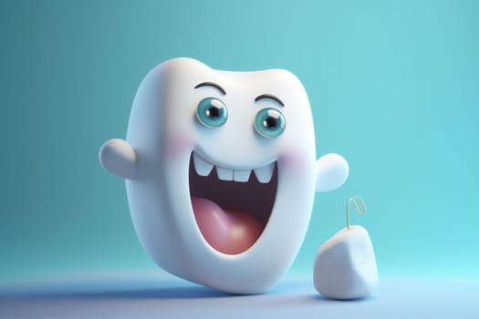 mouth smile funny white medicine hygiene tooth cartoon kid dental concept child dentist graphic care dentistry smiling 3d background blue. Generative AI.