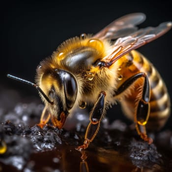 bee nectar buzz bee background gold honeyed macro yellow vibrant working honey beeswax wild pollen ai hexagon nature insect generative closeup honey. Generative AI.