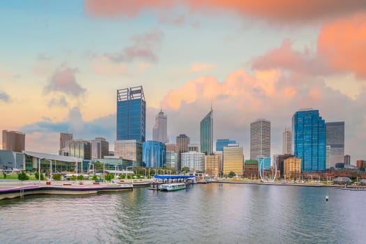 Perth downtown city skyline cityscape of Australia at sunset