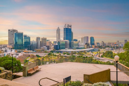 Perth downtown city skyline cityscape of Australia at sunset