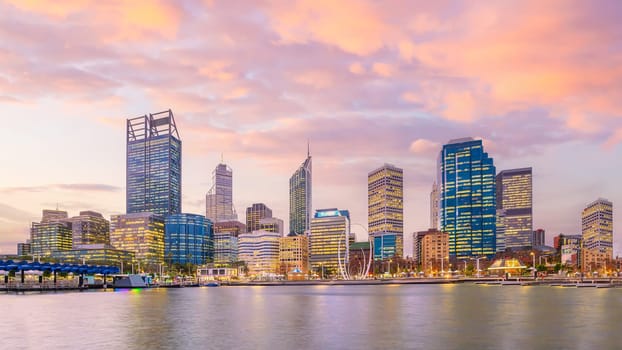Perth downtown city skyline cityscape of Australia at sunset