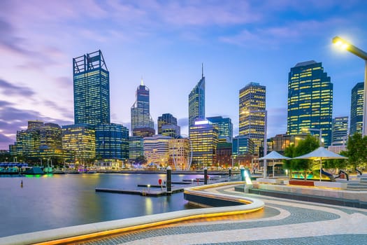 Perth downtown city skyline cityscape of Australia at sunset