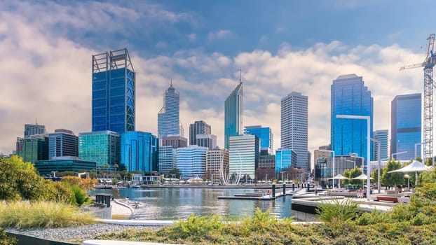 Perth downtown city skyline cityscape of Australia with blue sky