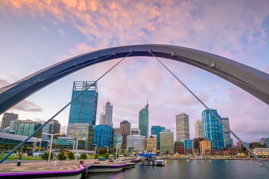 Perth downtown city skyline cityscape of Australia at sunset