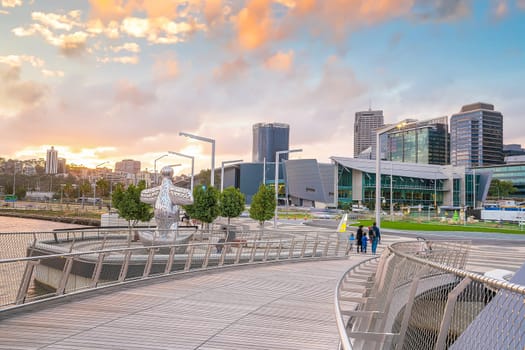 Perth downtown city skyline cityscape of Australia at sunset