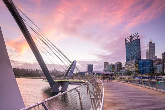 Perth downtown city skyline cityscape of Australia at sunset