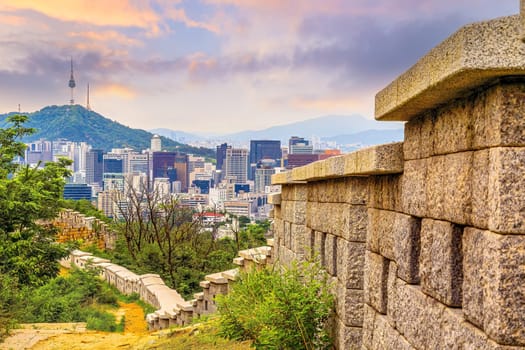 Downtown Seoul city skyline, cityscape of South Korea at sunset