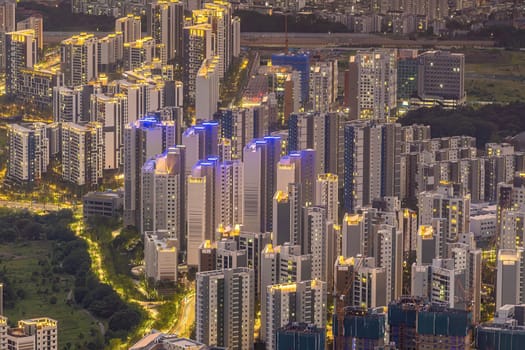 Buildings in Seoul, cityscape of South Korea at night 