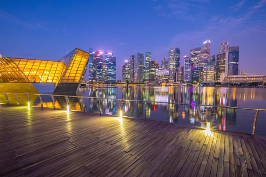 Downtown city skyline at the marina bay, cityscape of Singapore at sunrise