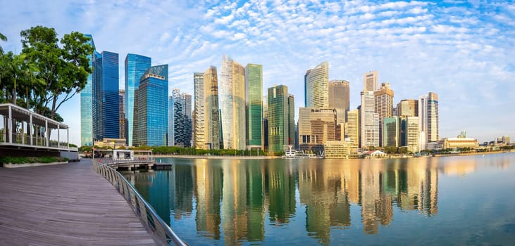 Downtown city skyline at the marina bay, cityscape of Singapore at sunrise