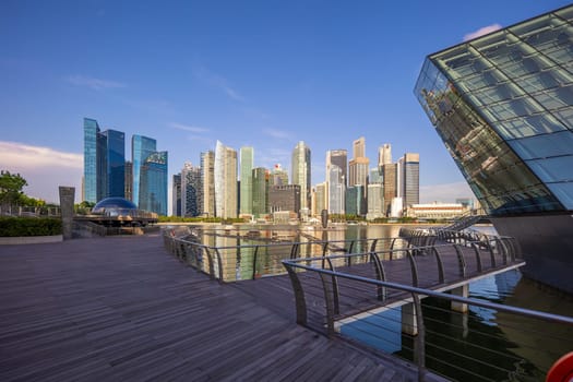 Downtown city skyline at the marina bay, cityscape of Singapore at sunrise