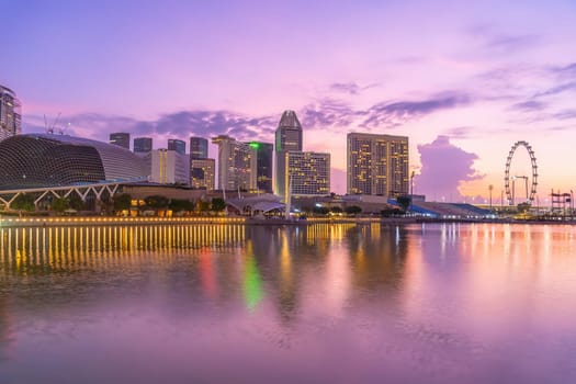 Downtown city skyline  waterfront, cityscape of Singapore at sunset