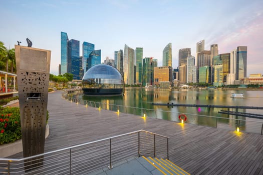 Downtown city skyline  waterfront, cityscape of Singapore at sunrise