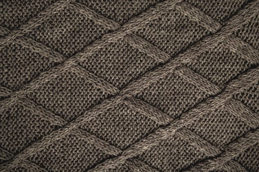 Detail Knitted Print. Abstract Woolen Sweater. Soft Knitwear Christmas Background. Pattern Knit. Dark Macro Thread. Scandinavian Winter Cloth. Weave Yarn Cashmere. Fiber Pattern Knit.