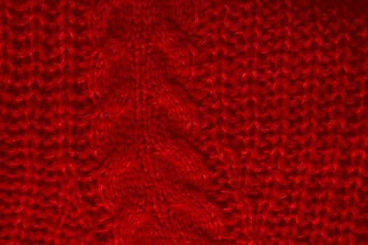 Detail Knitted Wool. Organic Woven Texture. Structure Handmade Xmas Background. Abstract Wool. Red Linen Thread. Nordic Christmas Blanket. Fiber Decor Embroidery. Soft Knitted Fabric.