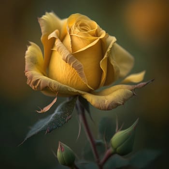 yellow rose on a blurred background. Yellow Roses with shallow depth of field. Beautiful Rose in the sunshine. Yellow garden rose on a bush. download photo