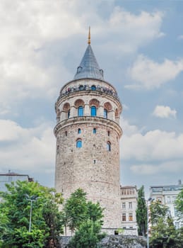 Istanbul city skyline in Turkey, Beyoglu district old houses with Galata tower.