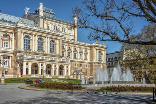 Odessa, Ukraine 02.05.2023. Theater Square in Odessa, Ukraine, on a sunny spring day